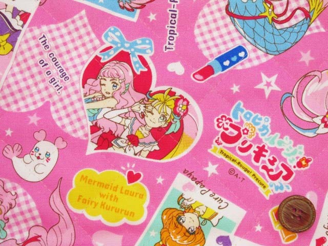 21年 トロピカルルージュ プリキュア柄 オックス生地 ピンク 半針キルト